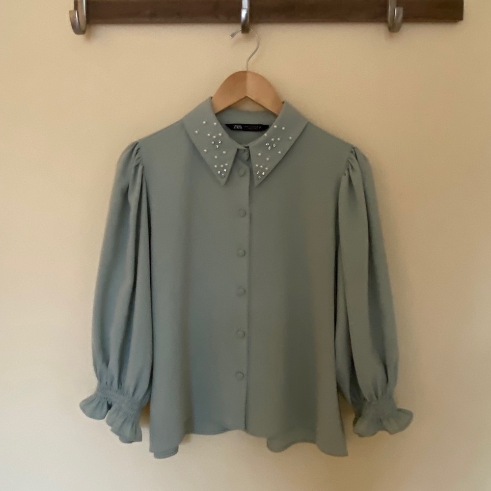Zara Sea Foam Blue Blouse